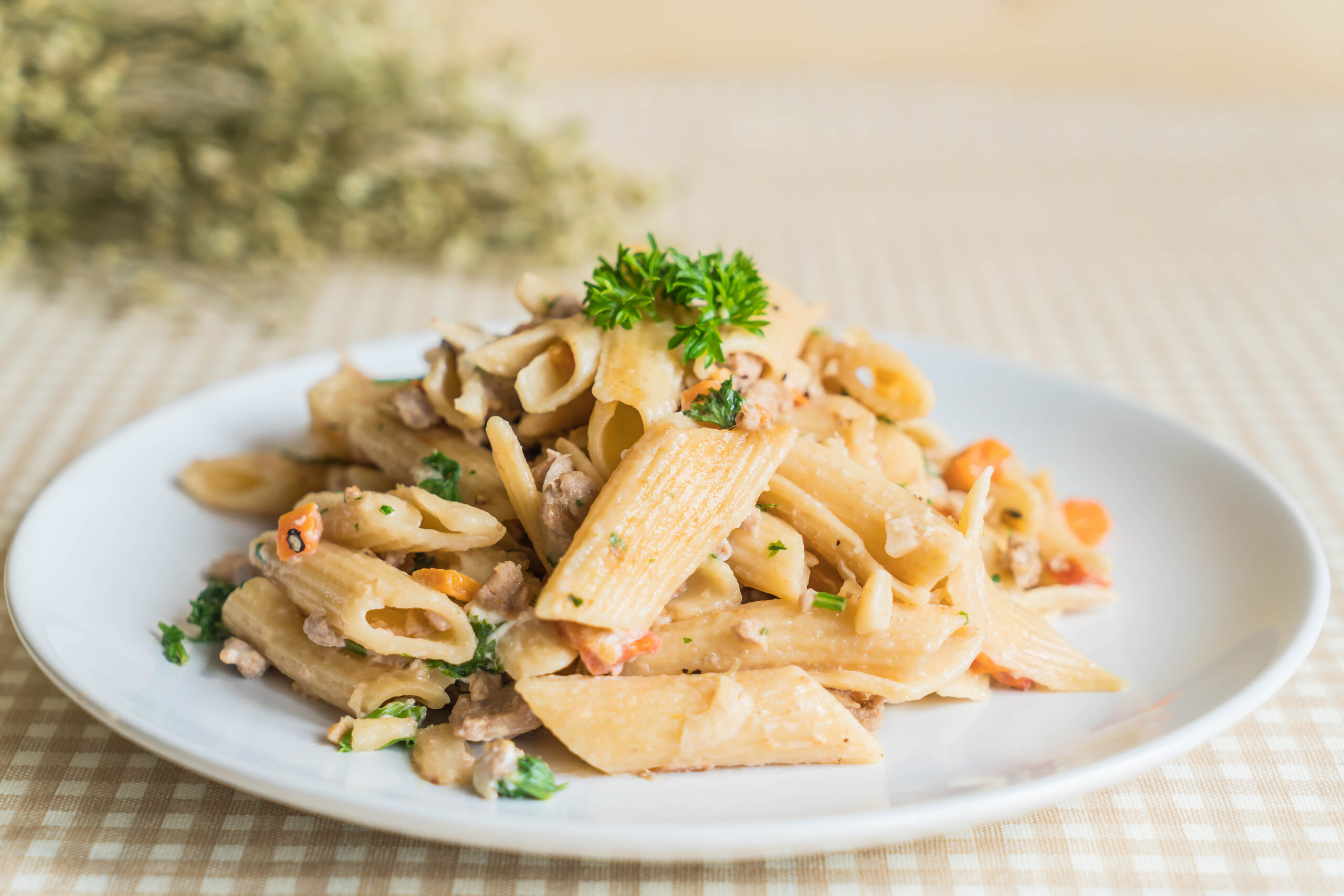 Pasta met kip en room